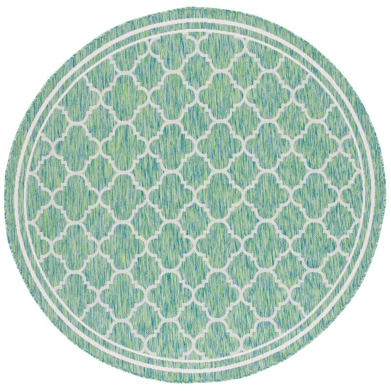 SAFAVIEH Courtyard Kamini Indoor/ Outdoor Waterproof Patio Backyard Rug - 6'7" Round - Green/Ivory