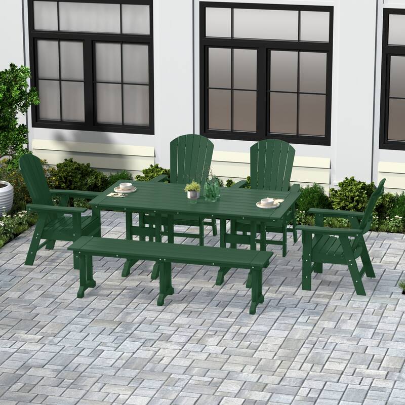 Altura 6-Piece Rectangular Poly Eco-Friendly All Weather Outdoor Dining Set with Bench - Dark Green