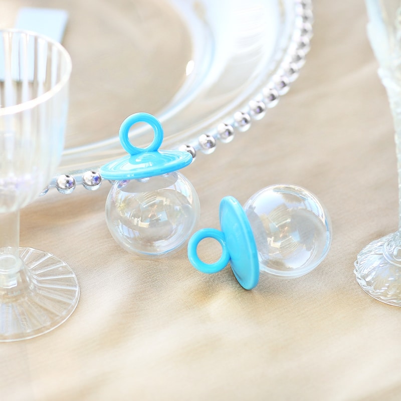 Set of 24 pcs Blue Plastic Baby Pacifier Baby Shower Party Favor Candy Holder Gift Box 2.75in - 2.75" H x 1.5" W x 1.5" DP