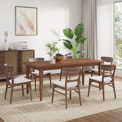 Christopher Knight Home - Marigold Mid Century Rubberwood and Upholstered 7 Piece Dining Set