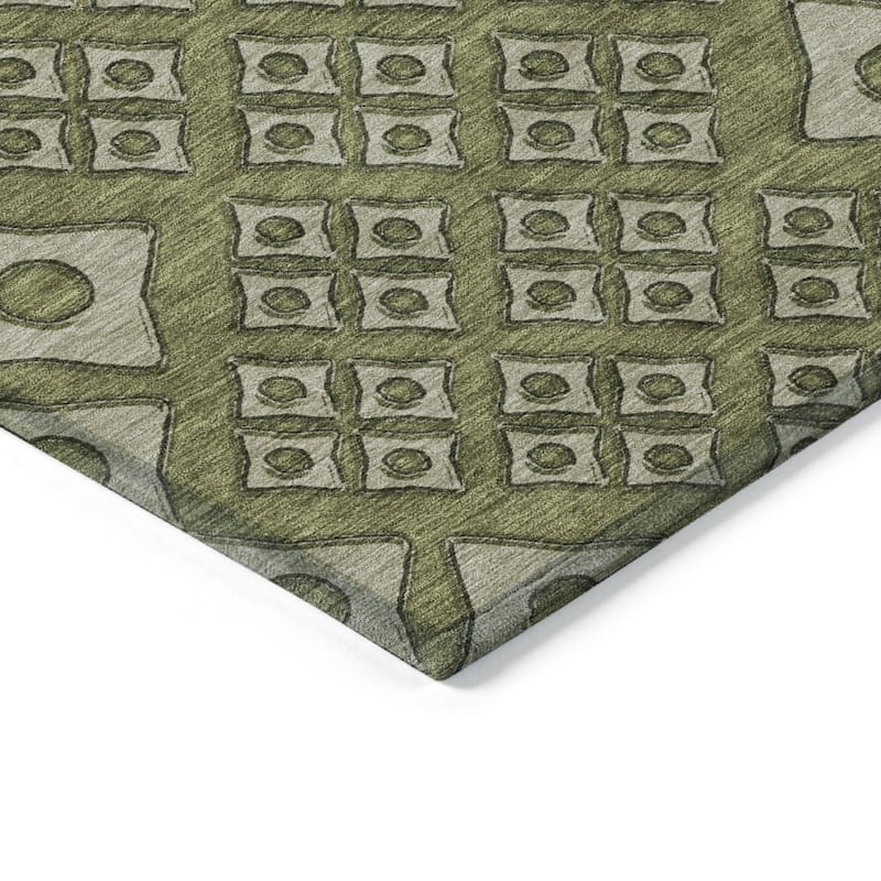 Olive Green And Gray Geometric Washable Indoor Outdoor Area Rug - 3' x 5'