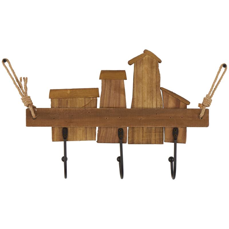 Brown Wood Wooden Stick 7 Hanger Wall Hook