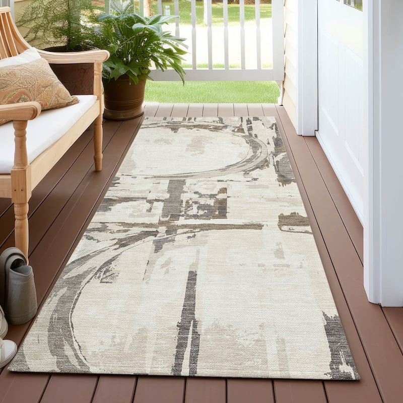 Machine Washable Indoor/ Outdoor Chantille Contemporary Rug - Ivory - 2'3" x 7'6"