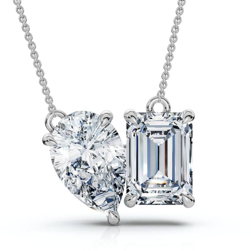 Bliss Diamond 2Ct Toi Et Moi Pear and Emerald Diamond Pendant Gold 18" Necklace Lab Grown