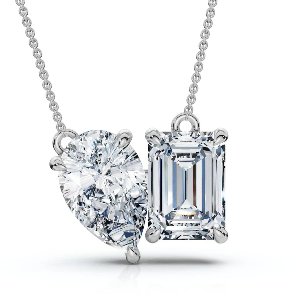 Bliss Diamond 2Ct Toi Et Moi Pear and Emerald Diamond Pendant Gold 18" Necklace Lab Grown