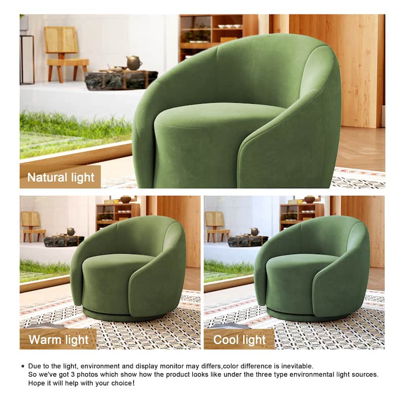 Boucle Barrel Chair Upholstered 360°Swivel Armchair