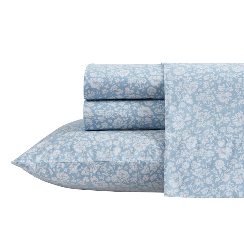 Laura Ashley Printed Cotton Percale Sheet Set - Twin - Heirloom Ditzy Blue