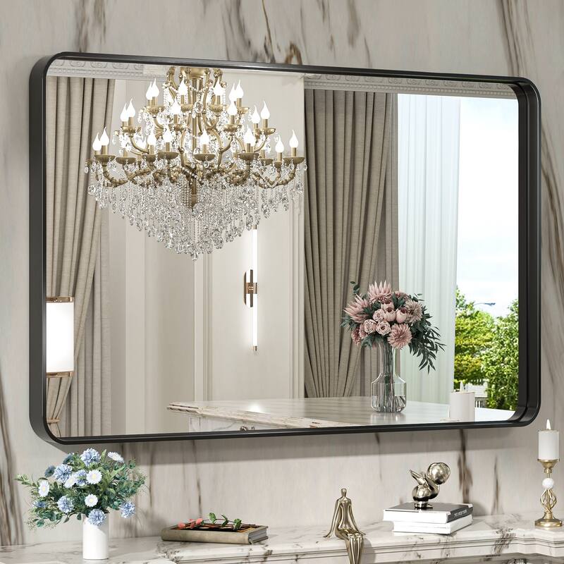 TokeShimi Modern Metal Frame Bathroom Vanity Wall Mirror - 40x30 - Black