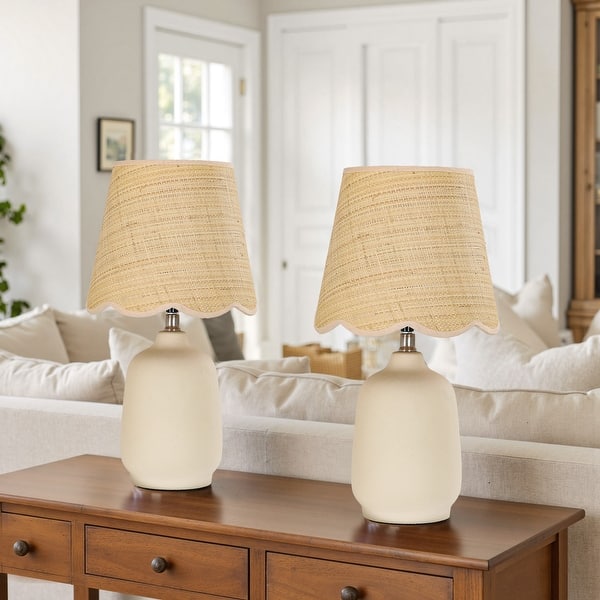 Traditional Ceramic Woven Table Lamp for Living Room - 2 Pack - Cream