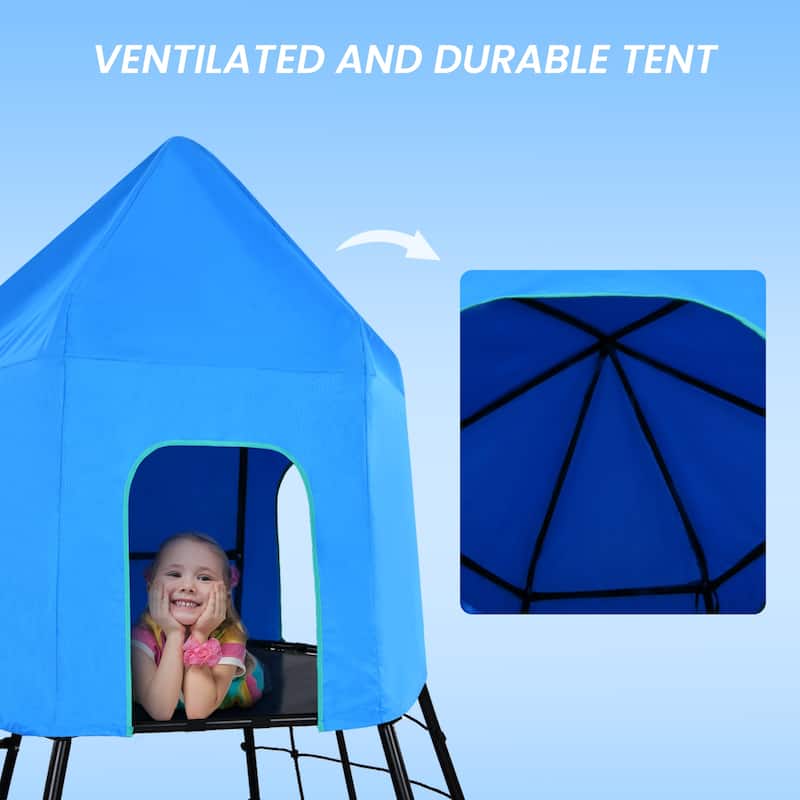 Hapfan Jungle Gym with Platform and Tent, Climbing Toys with Monkey Bars for Kids, Metal Outdoor Play Equipment