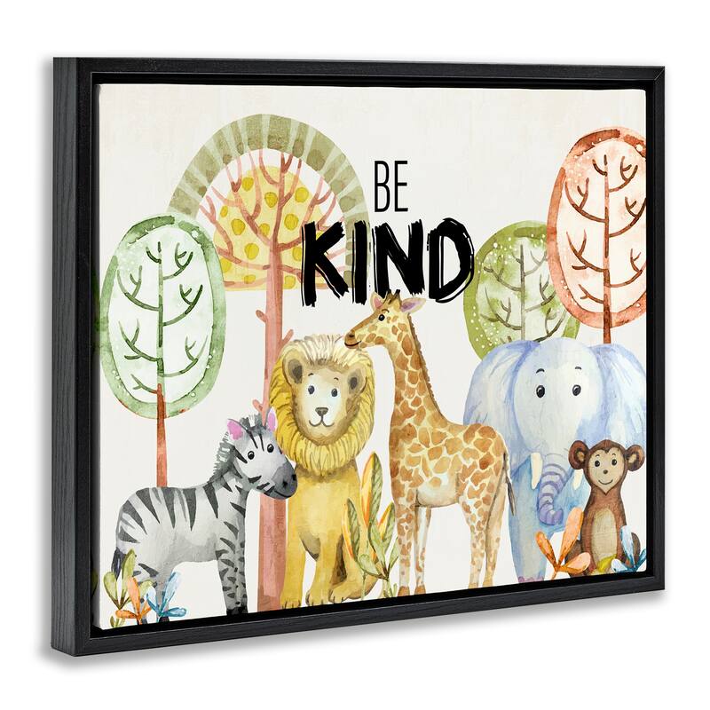 Stupell Be Kind Jungle Animals Framed Floater Canvas Wall Art Design By Kim Allen