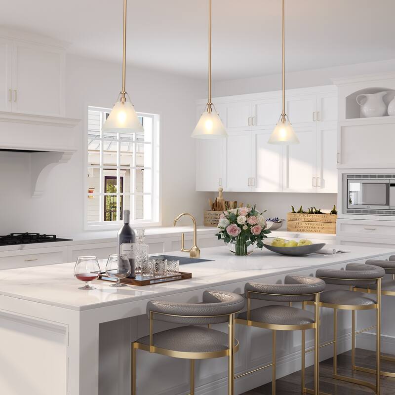 Modern Farmhouse Mini 1-light Kitchen Islands Pendant Light with Cone Frosted Glass Shade - D 7.9'' x H 70.9''