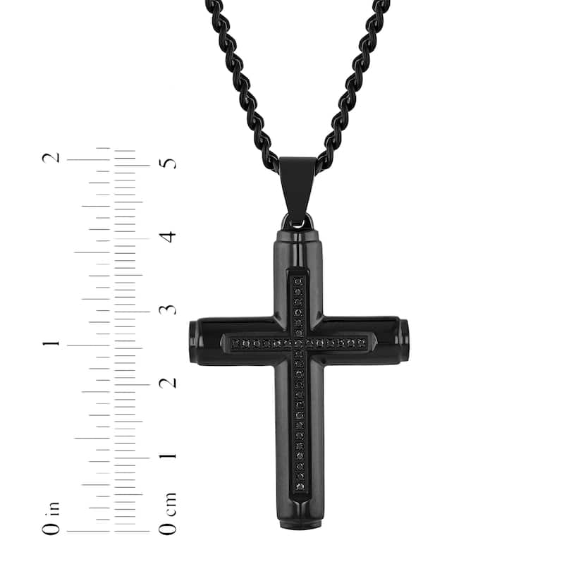 Steel Nation Black Stainless Steel Black Diamond Cross Pendant 1/6ctw
