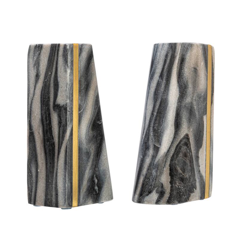 Geometric Marble Bookends with Brass Inlay