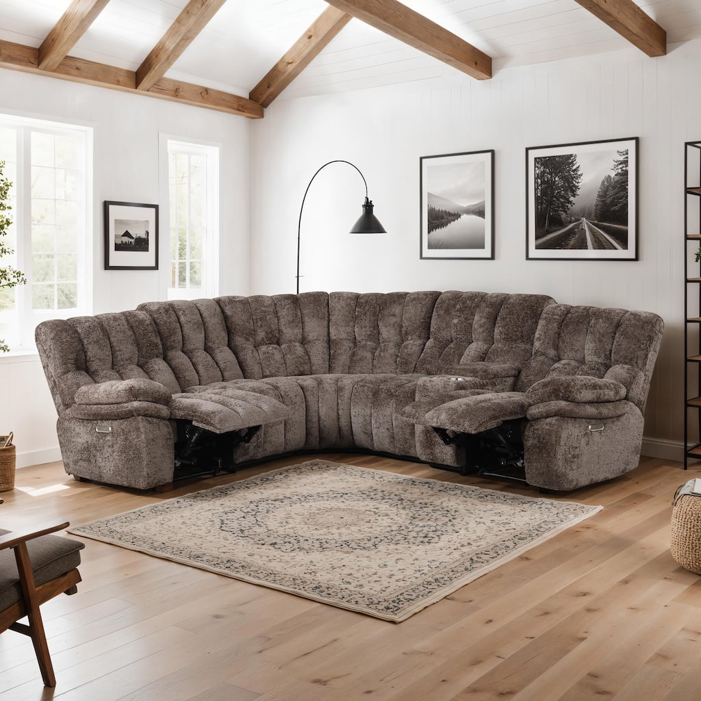 Furniture of America Lasside Metal Power Reclining Sectional with Console and USB Ports
