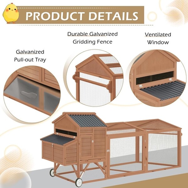 AECOJOY Outdoor Chicken Coop w/ Run Yard Poultry Cage Wooden