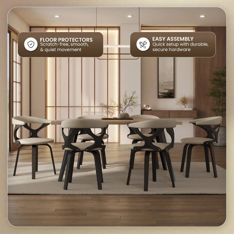 Klyne Leather Dining Chair with Poplar Wood Frame - Mid-Century Wooden Accent Chair with Swivel Base Set of 4