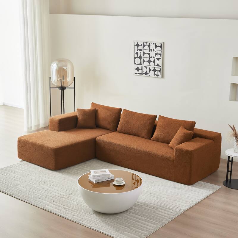 L-Shaped Modern Lambskin Fabric Upholstered Corner Cloud Sofa (Pure Sponge)