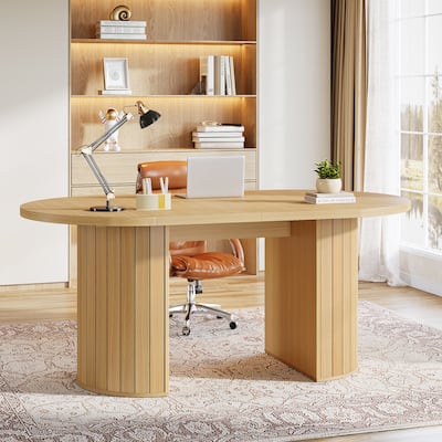63-Inch Computer Desk for Home Office, Modern Executive Office Desk, Light Brown