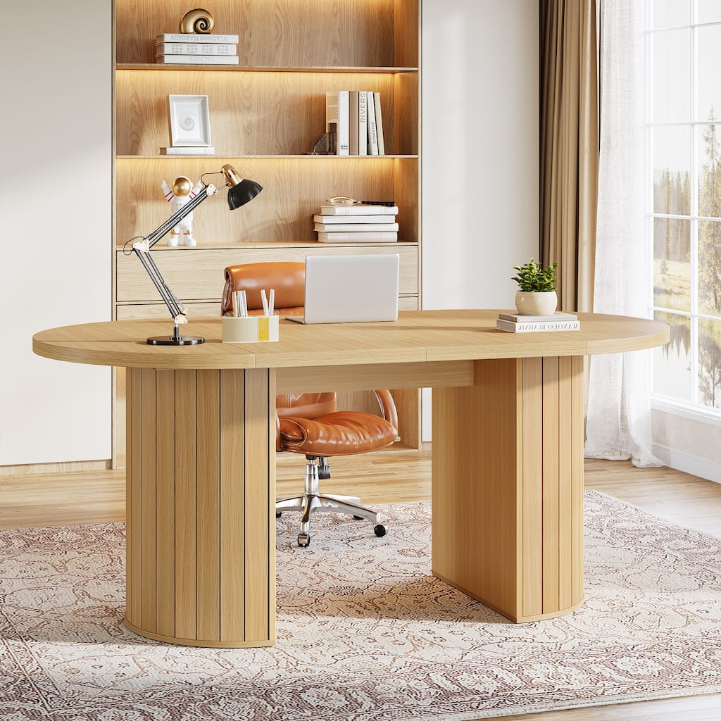 63-Inch Computer Desk for Home Office, Modern Executive Office Desk, Light Brown