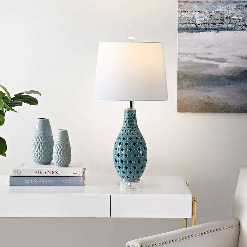 SAFAVIEH Lighting Nedka 25-inch Ceramic Table Lamp - 12" x 12" x 25" - 12Wx12Dx25H