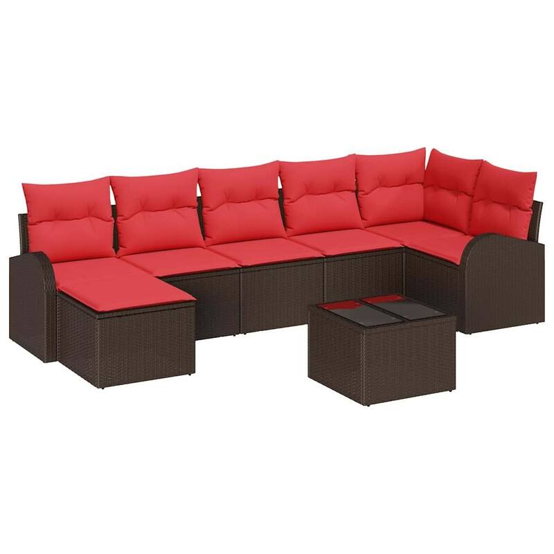 vidaXL 7/8 Garden Sofa Set with Cushions Black/Brown/Grey Poly Rattan - 113.8 x 48.8 x 27.2