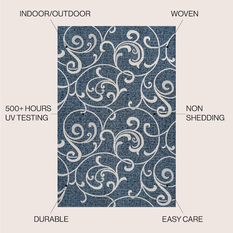 JONATHAN Y Isla Traditional Classic All-Over Scroll Green/Cream Indoor/Outdoor Area Rug