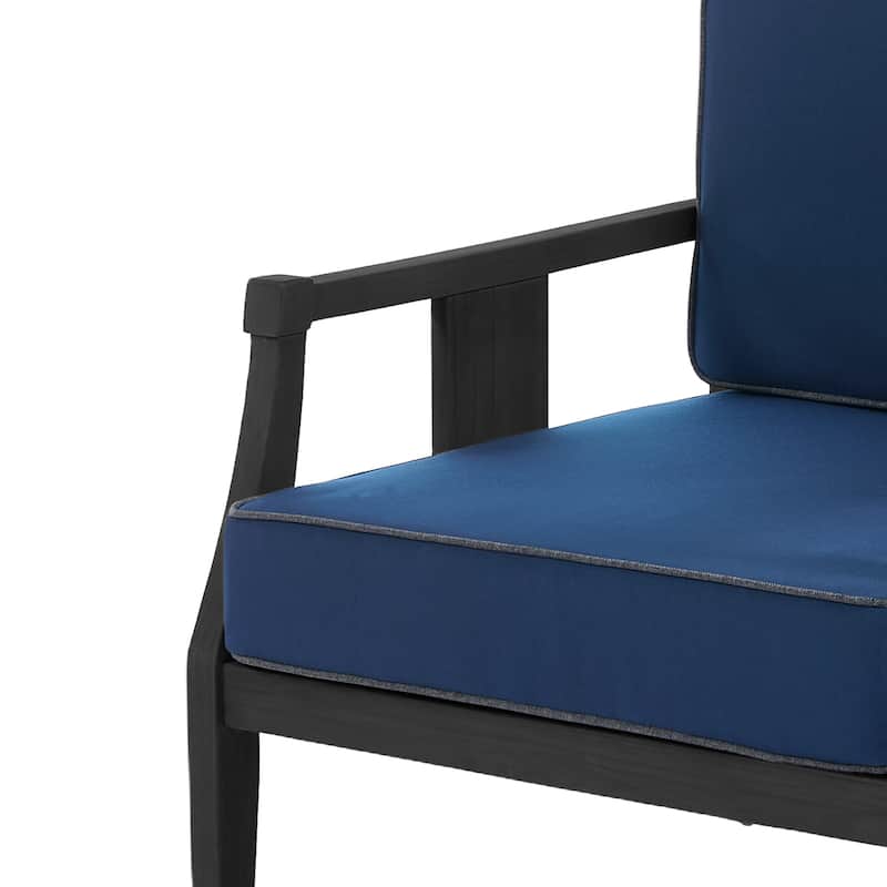 Set of 2 Outdoor Teak Wood Armchairs with Cushions, Patio Club Chairs