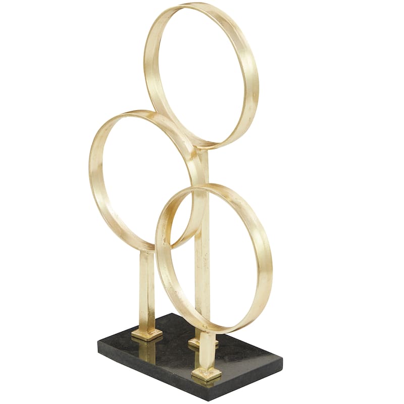 Aluminum Metal Abstract 3 Rings Sculpture with Black Base - Gold - CosmoLiving by Cosmopolitan - 6"W x 14"L x 21"H