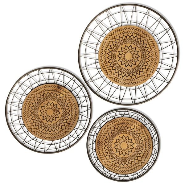 StyleCraft SC-WI432732 Multiple Sized "Aztec Rings" Metal Patterns and Designs Wall Sculpture - Set of (3) - Natural