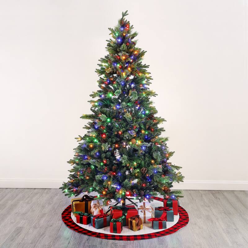 SAFAVIEH 7.5 Ft, Green, Pre-Lit Artificial Christmas Tree With Pine Cones - 56" W x 56" D x 90" H