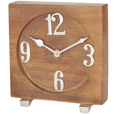 Mango Wood Decorative Clock with Silver Numbers and Hands - Brown - Roche River Decor