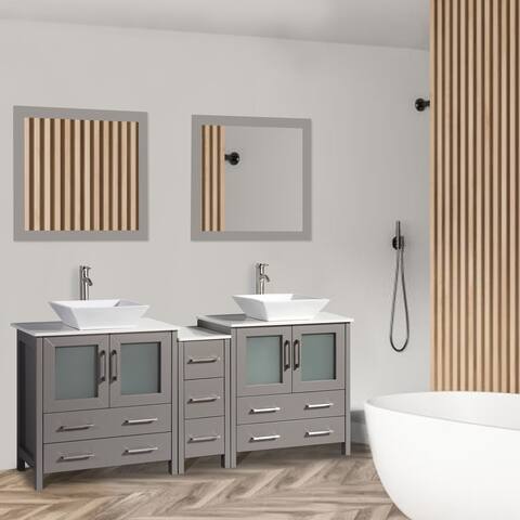Vanity Art 72" Double Sink Bathroom Vanity Set with Engineered Marble Top Free Mirror