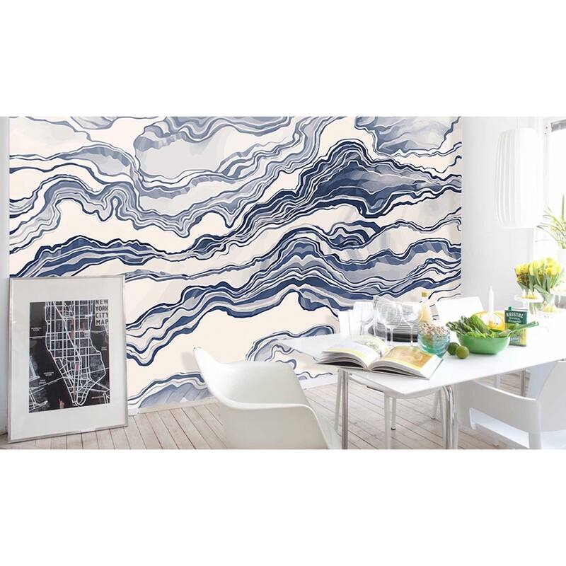 GK Wall Design Blue White Stripe Nordic Abstract Waves Wallpaper