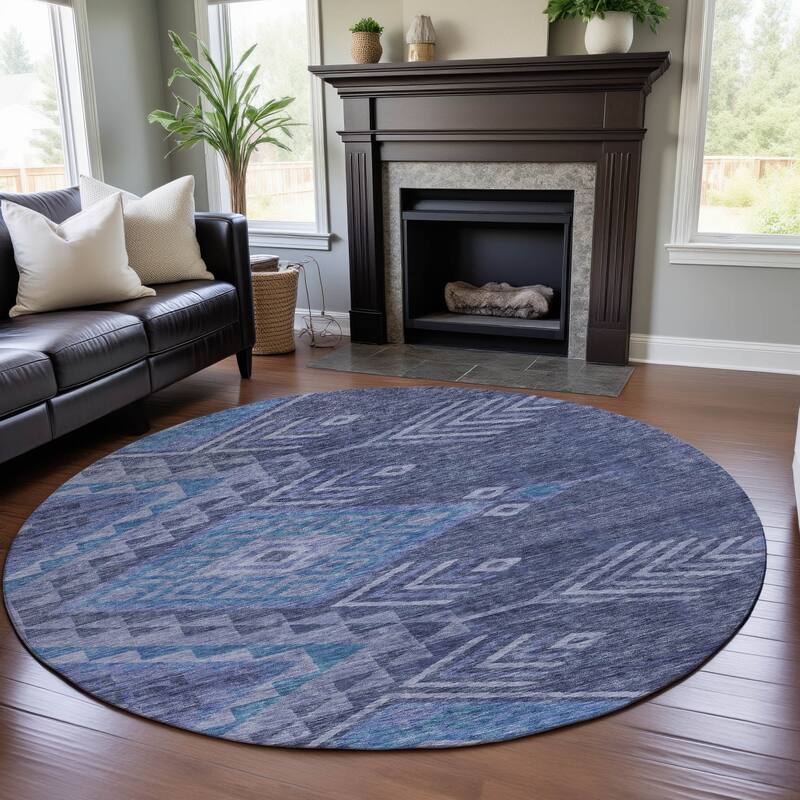 Premium Washable Super Soft Boho Tribal Mayfield Rug - Navy - 8' x 8'