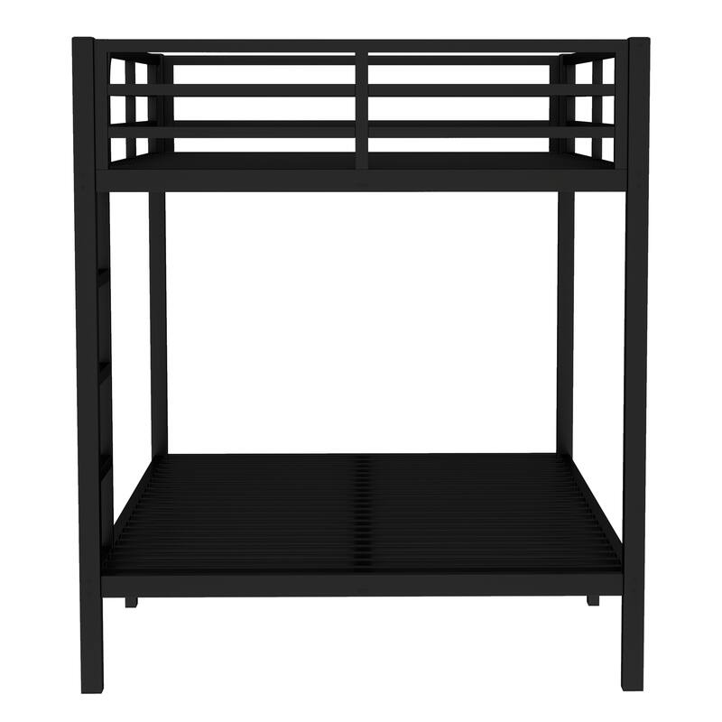 Metal Bunk Bed Frame with Safety Guardrail, Heavy Duty Metal Slat Support, Noise Free