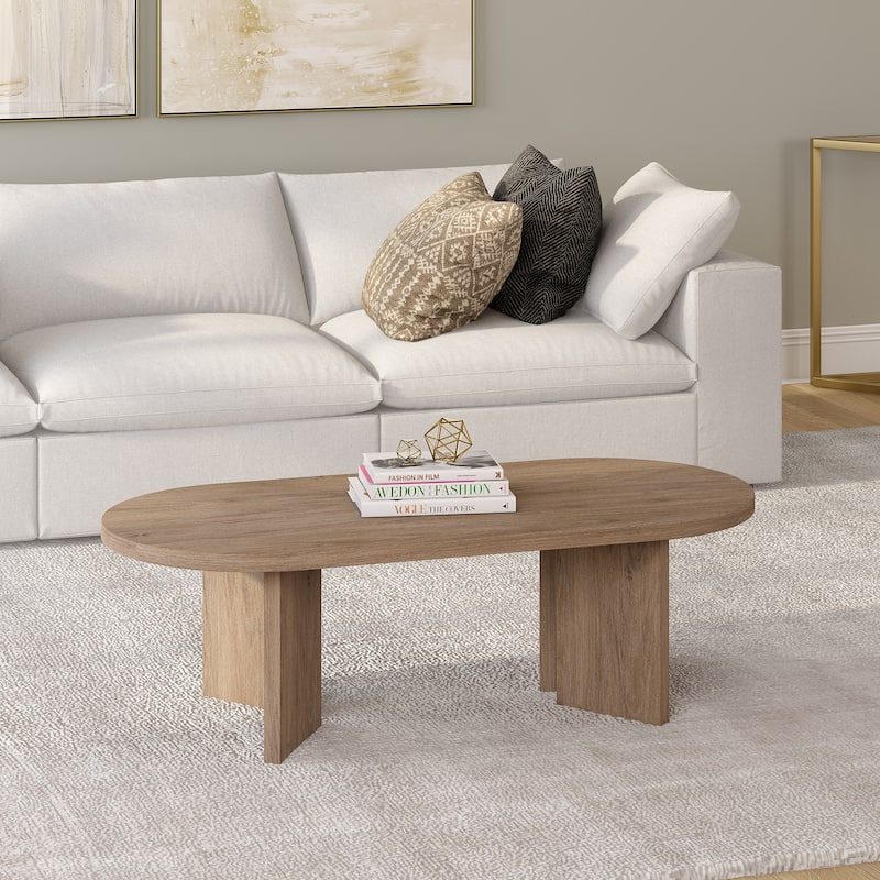Alma 48" Wide Oval Coffee Table - 47.63" Wide - Antiqued Gray Oak