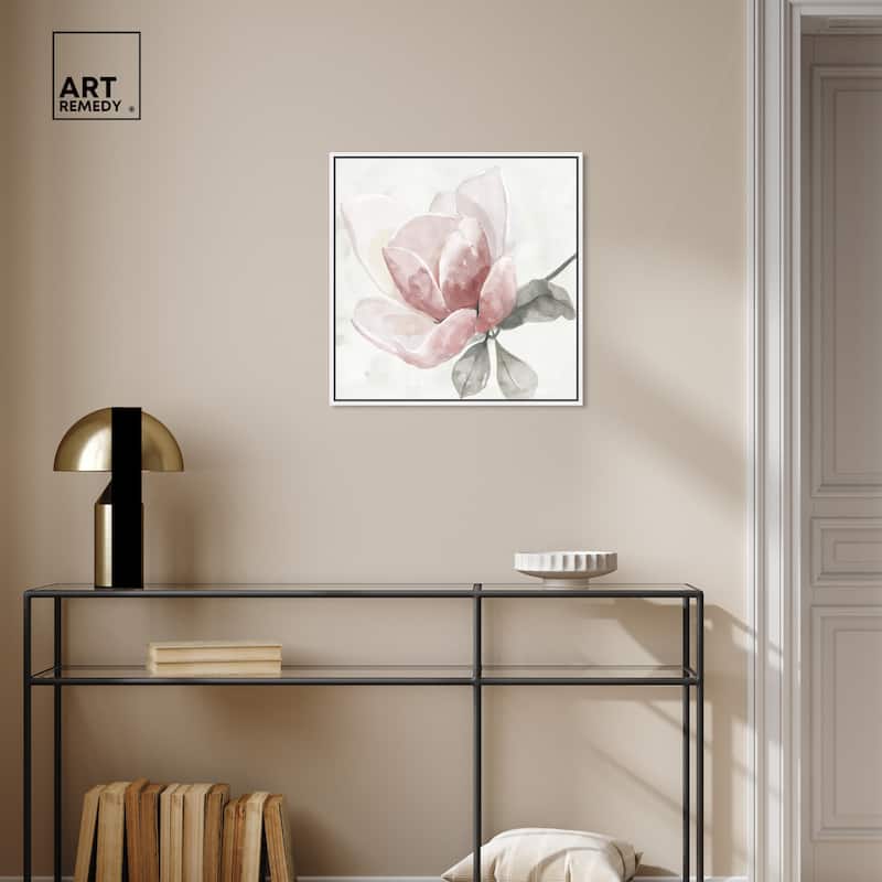 Art Remedy Faded Blush Rose Framed Floral Fine 1 Piece Canvas Wall Art
