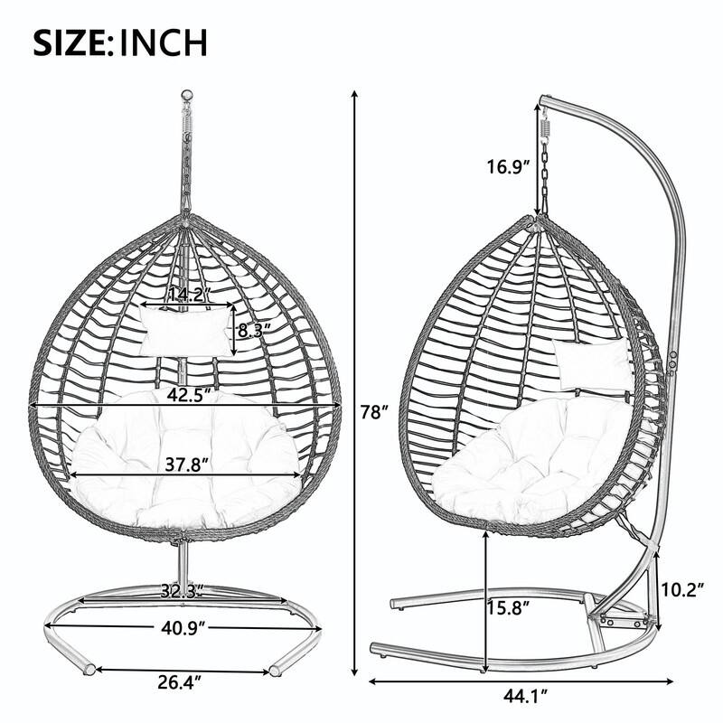 Indoor Outdoor Hanging Hammock Chair with Stand, Foldable Rattan Egg Swing Chair with Cushion & Headrest