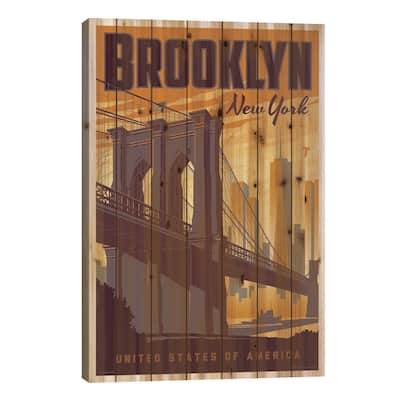 Brooklyn Bridge Travel Poster Print On Wood by Jim Zahniser - Multi-Color