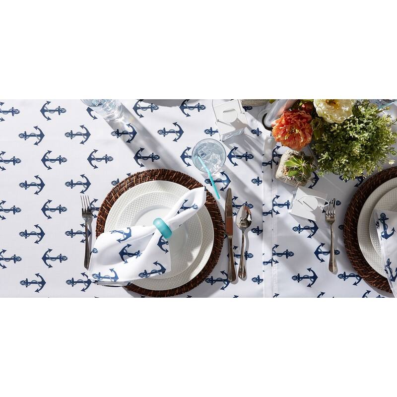 Boat Anchors Zippered Outdoor Round Tablecloth - 60" - White and Blue