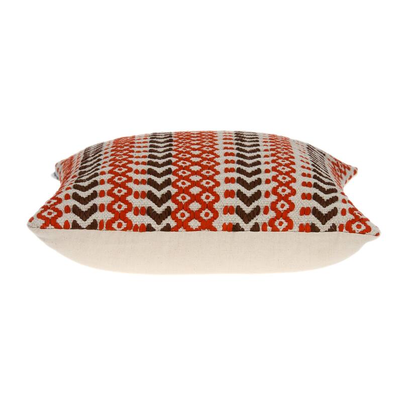 Geometric Embroidered Square Cotton Throw Pillow - 20" - Orange and Brown