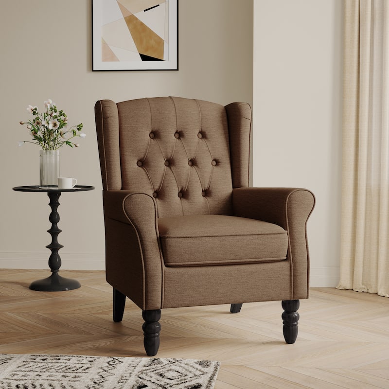 Button-Tufted Accent Chair Wingback Armchair - 38"H