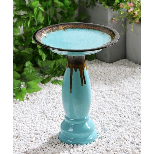 blue glazed bird bath