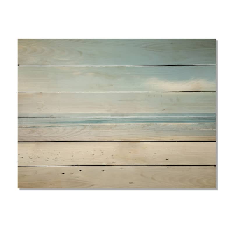 Designart "Minimalism Beachside Serenity" Nautical & Beach Print on Natural Pine Wood