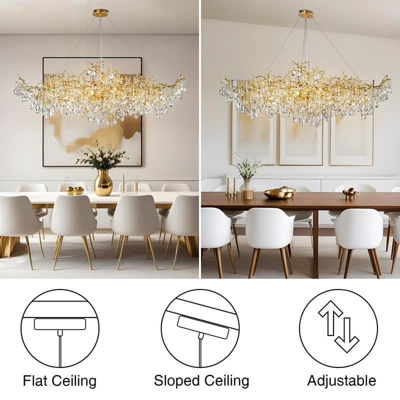 KAYLA 47.2" 14-Lights Gold Luxury Crystal Linear Chandelier - N/A