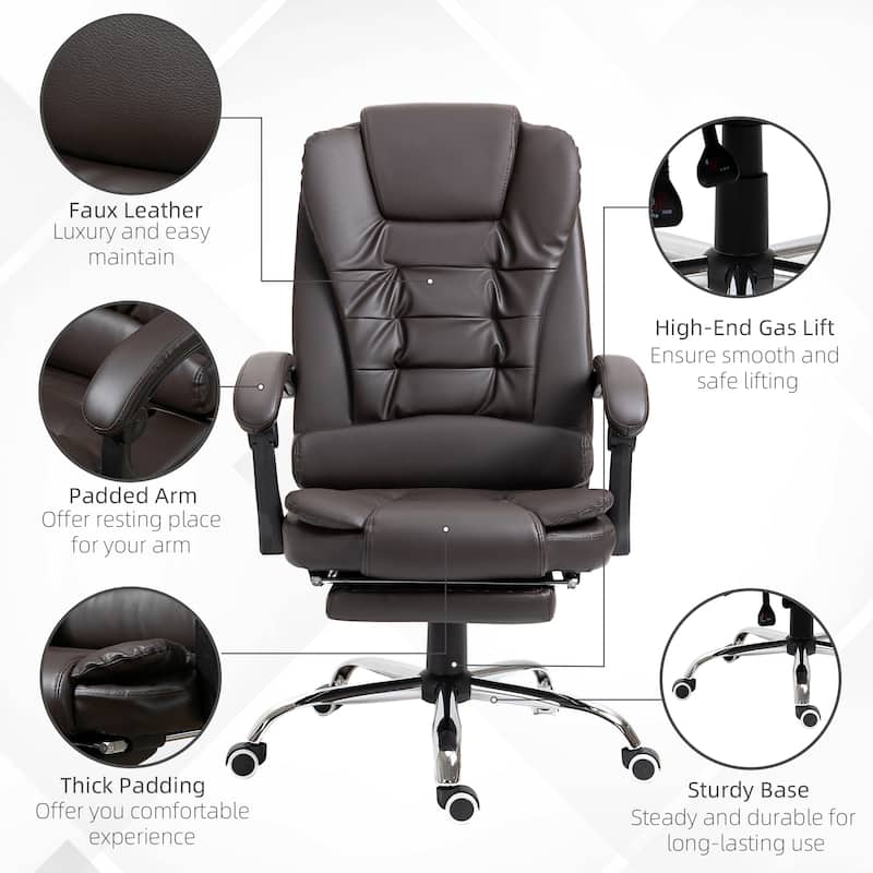 Leather Rolling Chair Reclining Chair with Padded Armrests, Adjustable Height Computer Chair Ergonomic Chair