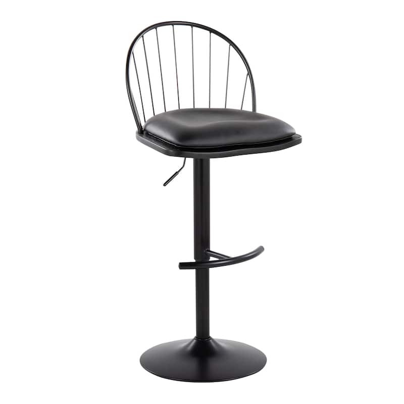 Carbon Loft Ellul Adjustable Bar Stool with Removable Seat Cushion (Set of 2) - Black PU/Black Wood/Black Metal