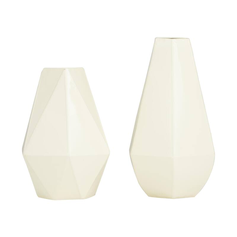 Metal Geometric Decorative Vase - Set of 2 Yellow, Cream, Blue, White - CosmoLiving by Cosmopolitan