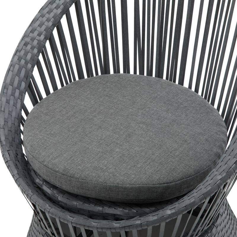26.7" Modern Gray Swivel Wicker Chair Rattan Iron Frame Round Design Living Room